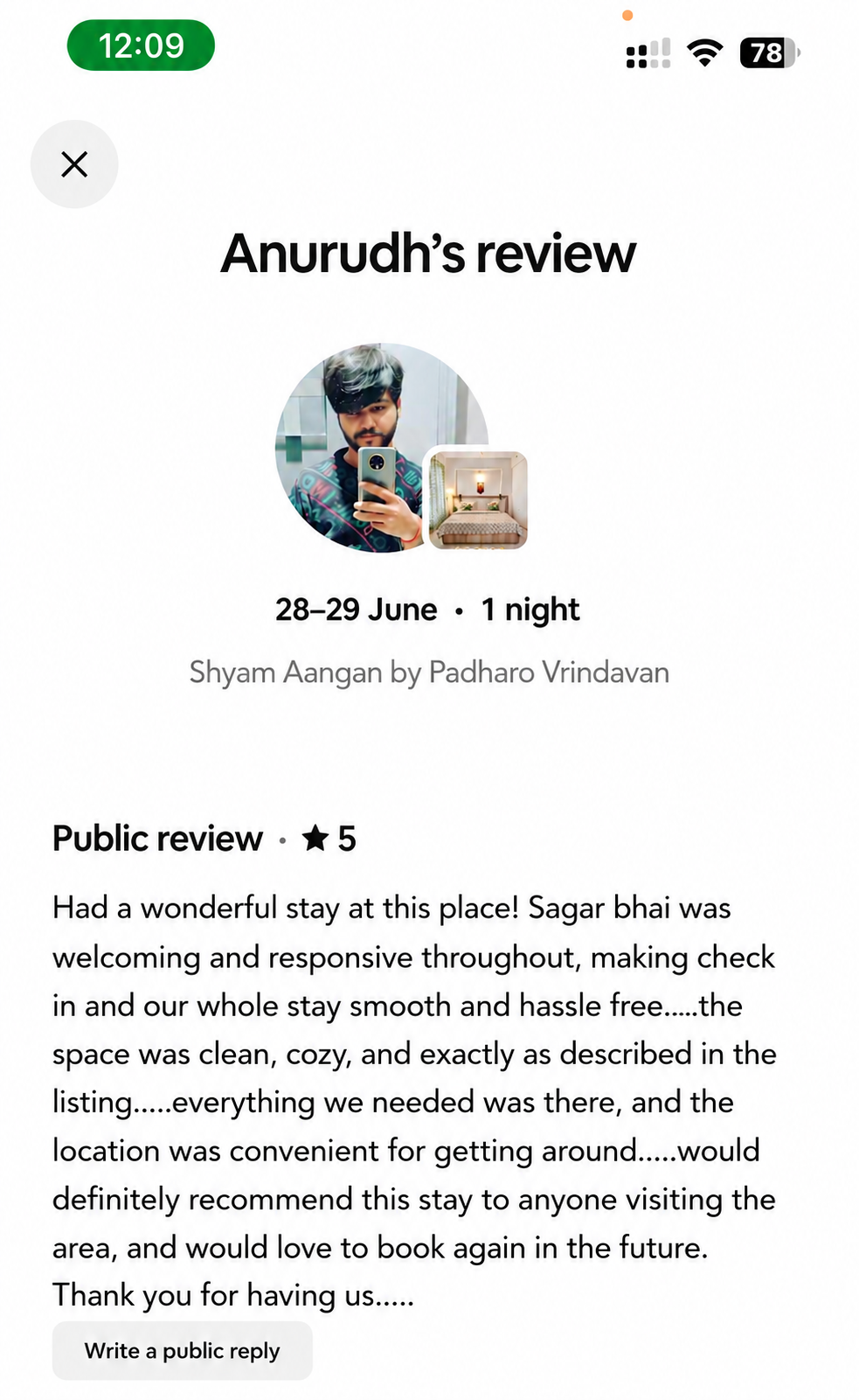 Airbnb review from Anurudh • Stayed 1 night about their Vrindavan stay